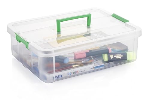 PALAK Plastic Storage Box - 1 Tier Transparent Rectangular Multi Utility Detachable,Portable&Stackable Space Saving Organiser With Lid For Medicine,Jewelry,Arts&Crafts,Buttons,Beads (1 Tier,Green)