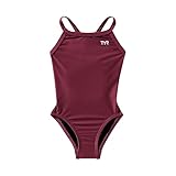 TYR Girls' Solid Diamondback Swim Suit, Burgundy, 20