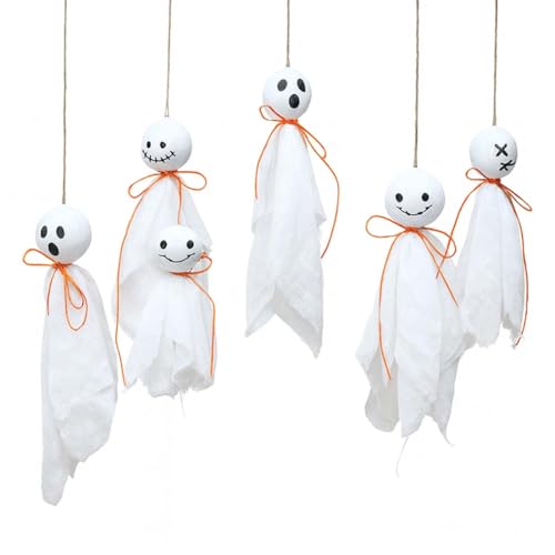 Set di 6 decorazioni per feste di Halloween, simpatici fantasmi volanti per decorazioni da giardino, patio e cortile e decorazioni natalizie (espressioni casuali).