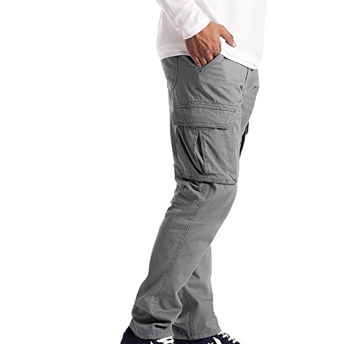 Ymosrh Mens Large Tall Pants Men's Slim Fashion Solid Color Casual Pants Multi Pocket Straight Cargo Pants Stretch3