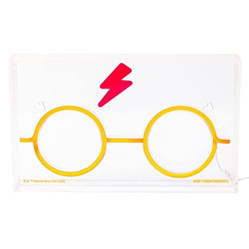 Image of Silver Buffalo Harry Potter Lightning Bolt Scar and Glasses USB Powered Neon Light Box, 12 x 7 Inches