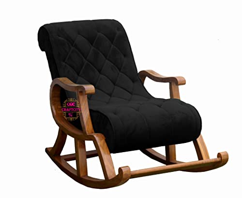 Image of CRAFTCITY Sheesham Wood Elegant Rocking Chair with Pillow and Matching Foot Stool /Living Room Chair /Rose Wood Rocking Chair /Single Seater Sofa with Footrest,Pre-Assembled (Black)