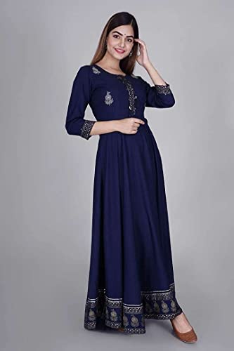 Image of Women's Rayon Golden Flroal Printed Anarkali Kurti