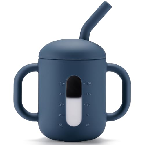 Image of CLYMENE Silicone Training Cup with Straw & Handles | Baby Sippy Cup | Water Drinking Cup for Infants and Toddlers 6 Months+, 6 oz, Tradewinds