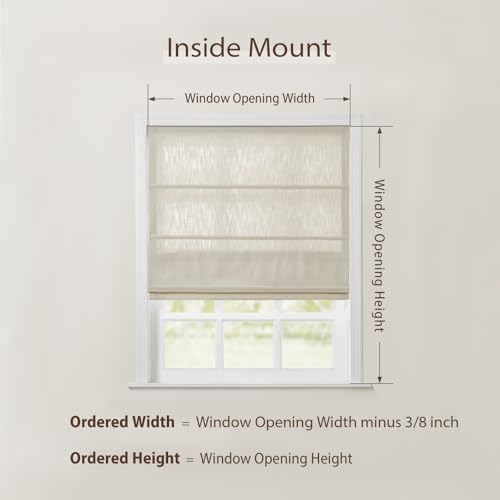 Image of TWOPAGES Isabella No Drill Cordless Roman Shade Linen Textured Cotton Roman Blind for Windows, Custom Made Room Darkening Blackout Roman Window Shade, Hardware Included, Gardenia, 1 Piece