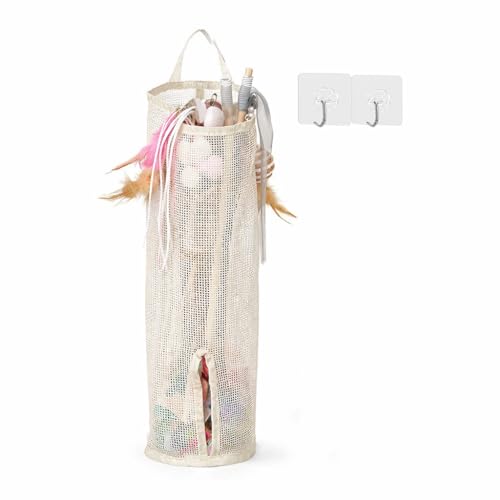 Nopikku Cat Wand Toy Storage Organizer Wall Mounted Mesh Holder for Cat Toys Space-Saving with Adhesive Hooks (Single Compartment)