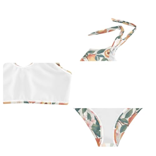 Wusikd Peaches Flowers Girls Swimsuits Two Piece Green Leaves Swimwear Bikini Set for for Girls Size 3T4