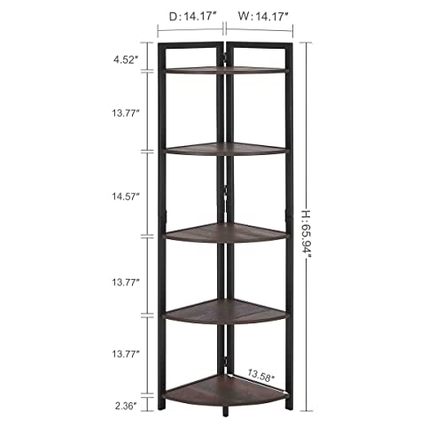 FATORRI Walnut Brown Corner Bookshelf & Storage Organizer