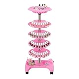 ACNAO Nail Polish Trolley Organizer, Nail Polish Spinning Rack Display Stand with Wheels,Adjustable Pallet Spacing, 5 Tiers Display Rolling Cart for Nail Salon Home Use (Pink, Black)