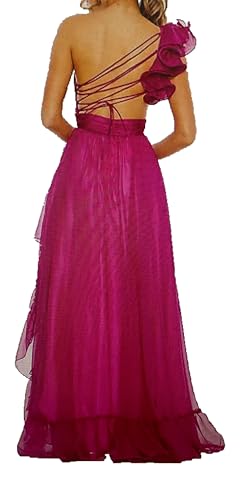 One Shoulder Chiffon Prom Dresses Backless Evening Dresses Long Party Dresses with Flower2