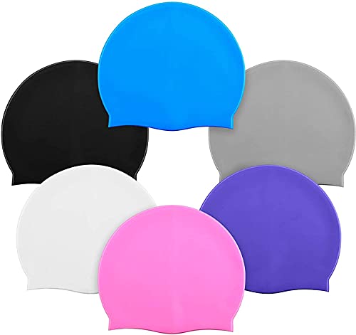 Image of Spanker Unisex Adult Silicone Swim Cap Non-Slip Swimming Cap for Long and Short Hair (Pack of 6), Color May Vary Model- A SSTP