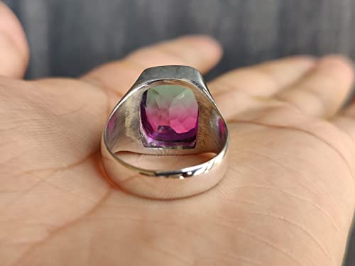Mens Women Ring, Watermelon Tourmaline Ring, Signet Ring, 925 Solid Sterling Silver Ring, Tourmaline Quartz Ring, Bohemian Ring, Handmade Ring, Gift Ring3