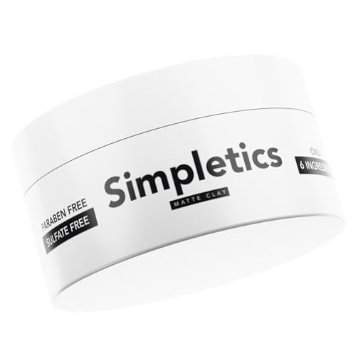 Simpletics Hair Clay for Men (Vanilla Scent) – Natural 6 Ingredient Matte Styling Clay with Beeswax & Coconut Oil – Strong Hold, Water Based, Non-Greasy – Adds Texture & Volume – 2oz