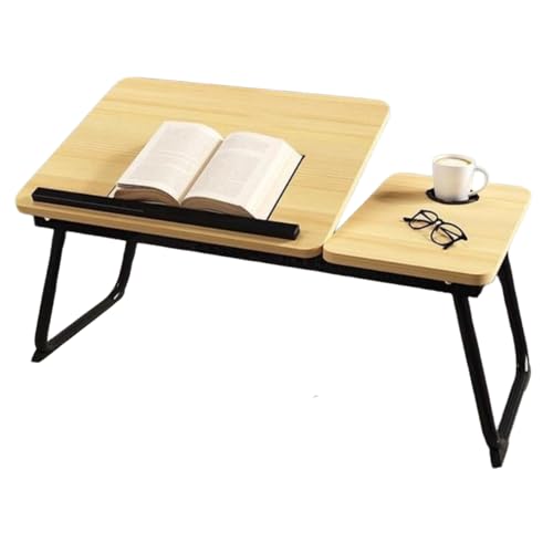 Mesa de cama plegable para laptop, bandeja de desayuno ajustable para cama, escritorio portátil con nogal claro, mesita de noche para oficina en casa y relax