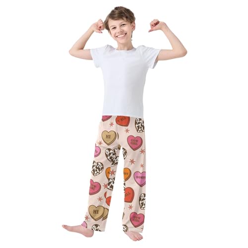 Cowgirl Heart Boys Pants Boys Athletic Pants Long Pant for Boywith Pockets Wide-Leg Size 6-14Y3