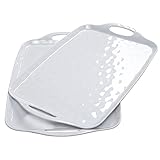 TP Serving Trays with Handles, 17 Inch Large Rectangular Melamine Serving Platter Set of 2, Pure White