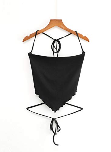 Meladyan Women Cowl Neck Spaghetti Strap Halter Bandana Crop Cami Lace Up Backless Strappy Hanky Cropped Vest Tank Tops (Small, Black) - Image 6