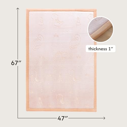 Image of Hakuna Matte GlowCloud Baby Play Mat for Floor 47 inchx 67 inch Dinosaurs | Coral Velvet high-density foam Rug for Crawling & Cozy Play - Non-Slip, Water-Resistant, Easy-Care Tummy Time Mat