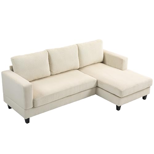 HOMCOM Ecksofa aus Cord, 3-Sitzer-Sofa mit Ottomane und Kissen mit dicken Federn, Breite 214 cm, modernes Design, belastbar bis 400 kg, für Wohnzimmer, Wohnung, Beige HOMCOM Ecksofa aus Cord, 3-Sitzer-Sofa mit Ottomane und Kissen mit dicken Federn, Breite 214 cm, modernes Design, belastbar bis 400 kg, für Wohnzimmer, Wohnung, Beige