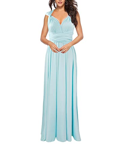 Image of Sexyshine Women's Backless Gown Dress Convertible Multi-Way Wrap Halter Cocktail Dress Bandage Bridesmaid Long Dresses
