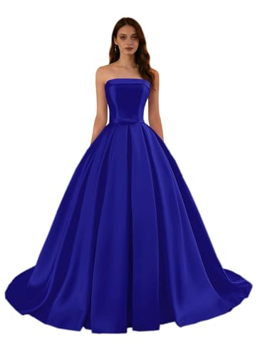 Gdluckalways Pleated Satin Ball Gowns Strapless A Line Formal Dress
