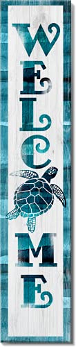 Image of Spoontiques Sea Turtle Welcome Porch Sign - Decorative Home Decor Wooden Signs - Rustic Outdoor Decoration - Durable and Weatherproof - Entryway Decoration - 8 inch x 40 inch