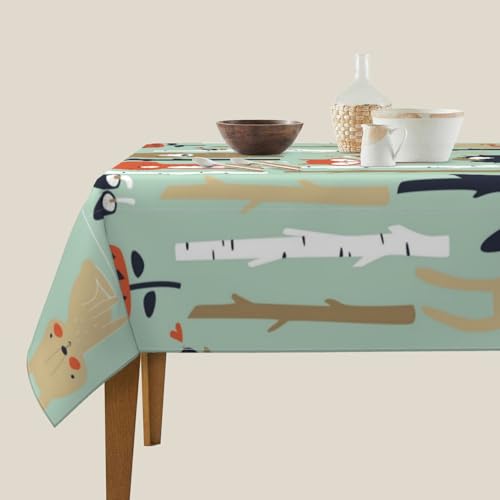 Nappe arbre et oiseau pour intérieur extérieur, protection table carrée