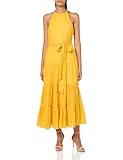Kleid: Dieses Kleid ist mit einem Neckholder mit Raffung, abnehmbarem Schärpengürtel, Schlüsselloch hinten, Rüschensaum und Knopfverschluss im Nacken gestaltet. Maschinenwäsche