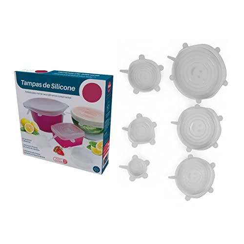 Kit 6 tampas elásticas de silicone reutilizáveis e multiuso