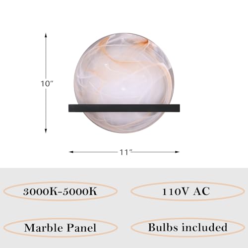 Image of 10 inch Round Frosted Red Glass Bathroom Wall Sconce Concise Style 2 Pack 2 Light Wall Light Fixture,Black Finish for Bedroom Hallway Bedside Living Room
