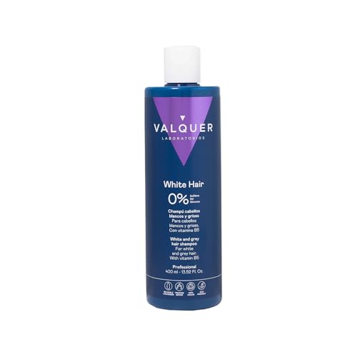 VALQUER Champú Zero para Cabello Blanco y Gris | Matiza Tonos Amarillos y Mantiene el Color Natural | Brillo y Suavidad con Vitaminas | Vegano | 400 ml