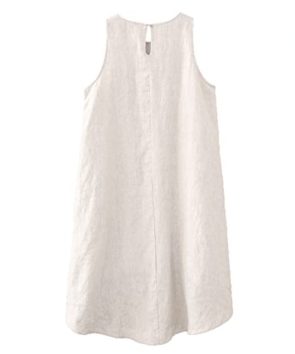 Image of Amazhiyu Women's 100% Linen High Low Midi Dress with Pocket