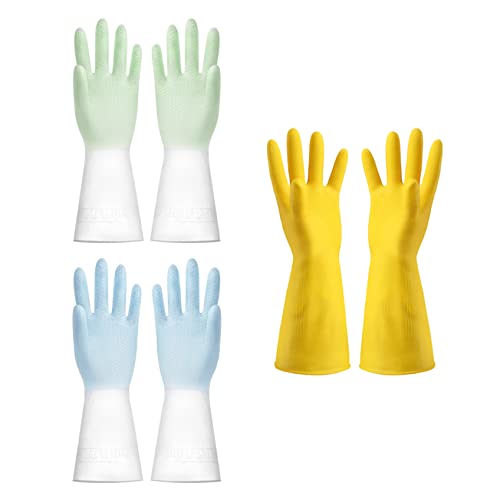DAGLLGEW Guantes de limpieza para el hogar Guantes de lavado sin deslizamiento Cocina reutilizable Látex gratis para lavar lavavajillas 3 pares de pares