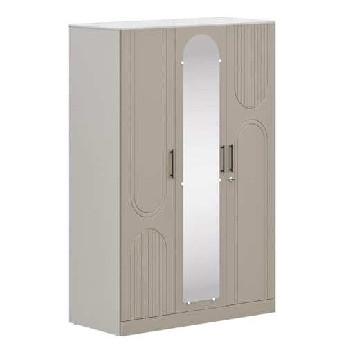 Image of Wakefit Wardrobe for Bedroom | 3 Yr Warranty | Cupboard for Bedroom, Almirah, Wooden Wardrobe, Comes with LED light, Storage Drawer, Mirror & Hanger, Density:680-750kg /m, Free Installation(Tyrian-CB)