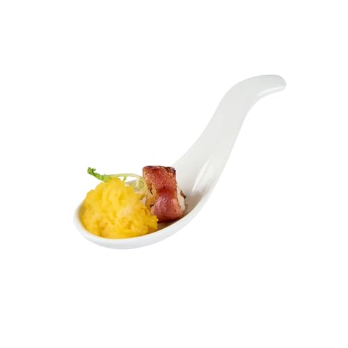 Image of Restaurantware 5.1 Inch Porcelain Soup Spoons 10 Wave Appetizer Spoons - Chip Resistant Dishwasher Safe White Porcelain Mini Tasting Plates For Samples Desserts Or Snacks
