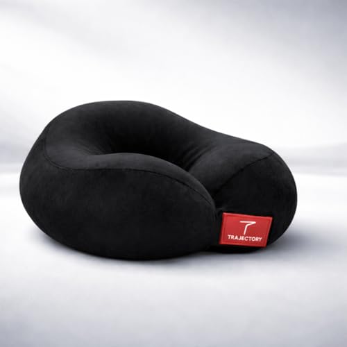 Image of Trajectory Travel Neck Pillow with Sleeping Eye Mask Combo for Travelling and Sleeping in Airplane Flight, Cab, Car, Train, Bus for Men and Women Black (As seen on Shark Tank)
