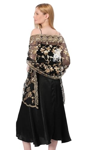 Women's 1920s Sequin Shawl Wraps Fringe Glittering Cape Scarf For Evening Wedding Party 6