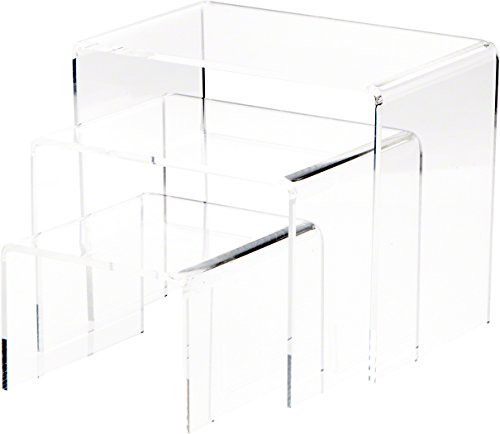 Plymor Clear Acrylic Rectangular Display Risers, 6" Deep Assortment, Set of 3