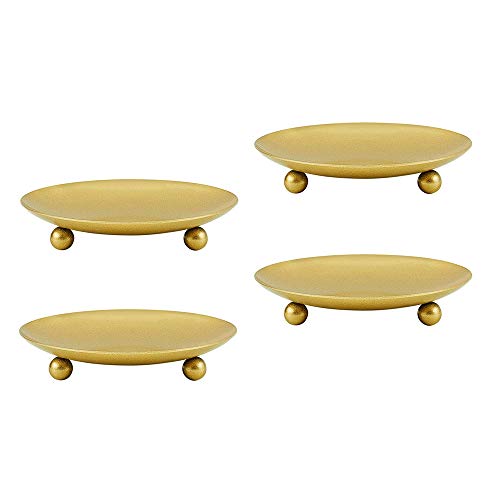 4 Pcs Gold Iron Plate Candle Holder, Decorative Pillar Candle Plate, Pedestal Candle Stand For Led & Wax Candles, Incense Cones, Spa, Weddings (Regular Style) #TOP24
