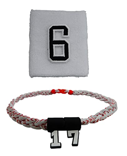 Sports Farm - Customized Sport Wristband and Necklace Combo Set with Jersey Number - White (Baseball Stitch)