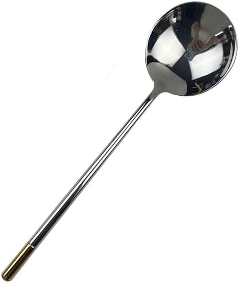 Silverware Flatware Set, 1/4/6/8/10/12 Pcs 304 Stainless Steel Mirror Round Handle Soup Spoon Modern Simple Household Round Spoon Soup Thick Contrast Color Dessert Spoon(Color:Gold silver,S