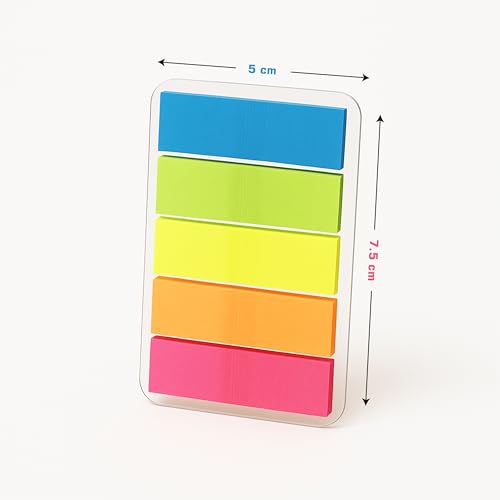 Image of Cubic Transparent 5-Color Plastic Flag Sticky Notes | Pack of 5 (100 Sheets Each) | Bright & Durable PET Page Markers for Indexing, Bookmarking & Organizing | Strong Adhesive & Easy Peel-Off