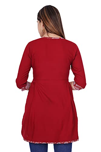 Image of Rayon Shiva Fab Women'S Casual 3 /4 Sleeve Printed Women Top, Casual Tunic Tops Tees For Girls For Office Wear, Casual Wear (Medium, Red Silver)