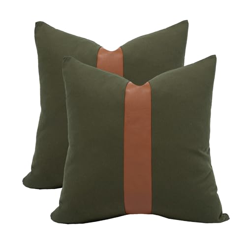 Vfuty Pack of 2 Decorative Boho Throw Pillow Covers 18x18 Inch Olive Green...