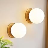Meybiok 2 Pack Gold Wall Sconces Set of Two,Modern Bathroom Sconces with Milky Globe Glass, Sconces Wall Decor Set of 2 Wall Light for Bathroom Mirror Living Room Hallway (Bulbs not Included)