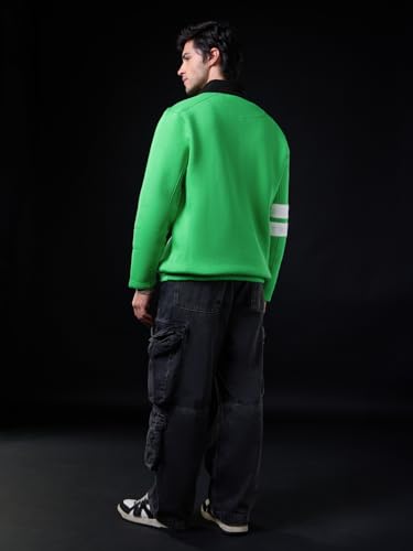 Image of The Souled Store Ben 10: Alien Force Men and Boys Full Sleeves Mock Neck Green and Black Graphic Printed Cotton Blend Regular Fit Lightweight Winter Casual Jacket