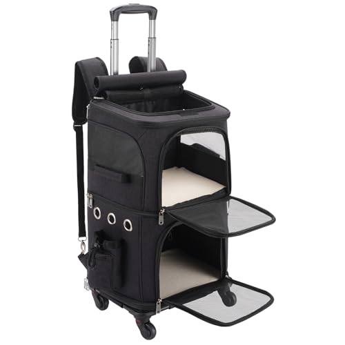 FASNATI Transportin Doble para 2 Gatos con Ruedas, Transportin 2 Gatos, 2 en 1 Mochila para 2 Gatos, Transportin Grande para 2 Gatos, Negro, L