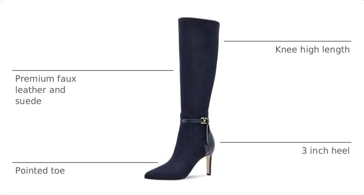 Image of Women's Knee High Boots Women Mid Heel Pointed Toe Tall Boots for Women High Heel Side Zipper with Buckle Bow Knots Long Boots for Fall Winter for Fall Winter