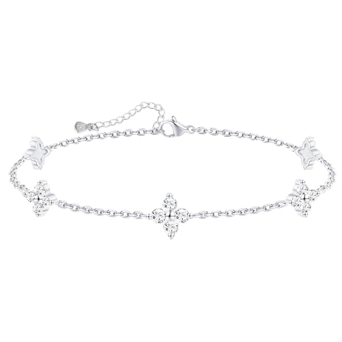 Aribliseza Bracelet Femme, Argent 925, Bracelet Tendance, Trèfle à Quatre Feuilles en Strass, Cadeaux pour Filles & Femmes