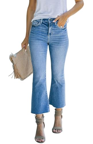 LOOKUB Women's High Waisted Crop Flare Jeans for Women Cropped Bell Bottom Jeans for Women Denim Pants with Live Hem A Light Blue
